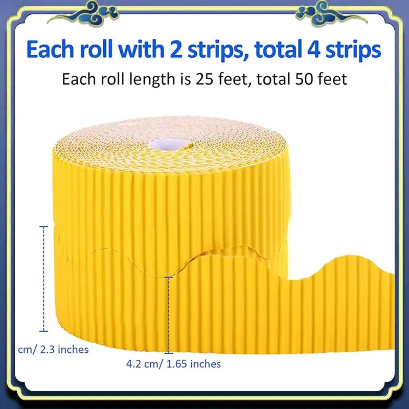 Portable 12 Rolls Bulletin Board Borders Scalloped Border Decoration Background Paper For Decorative Borders (Yellow And Blue)