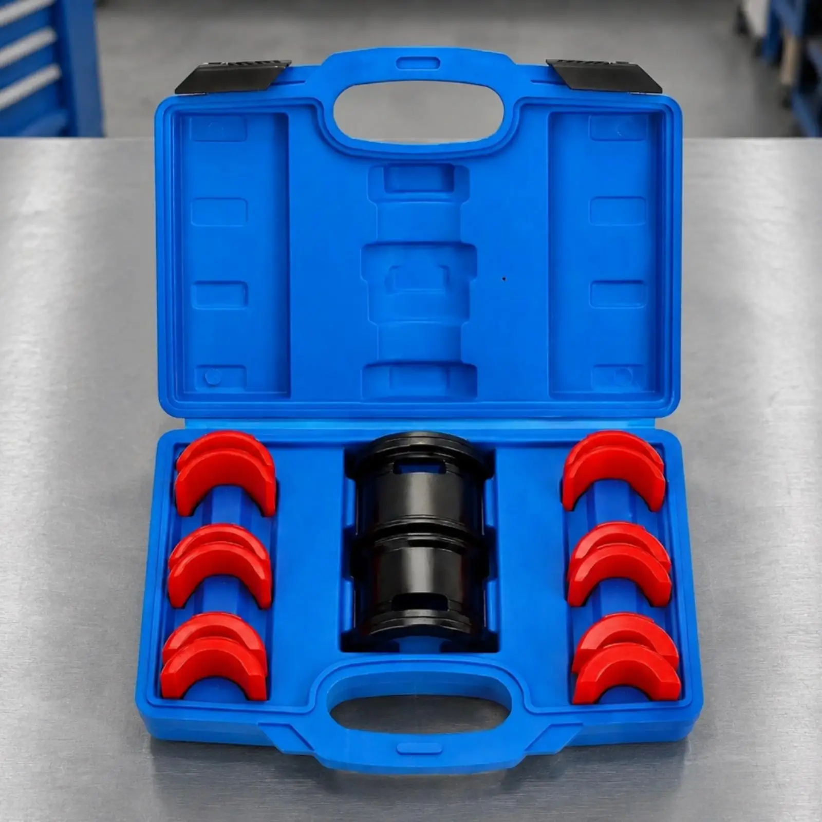 Professional Motorcycle Seal Installer Steel Fork Oil Seal Tool Set with Red Adapters and Cylinder Driver for Workshop Use
