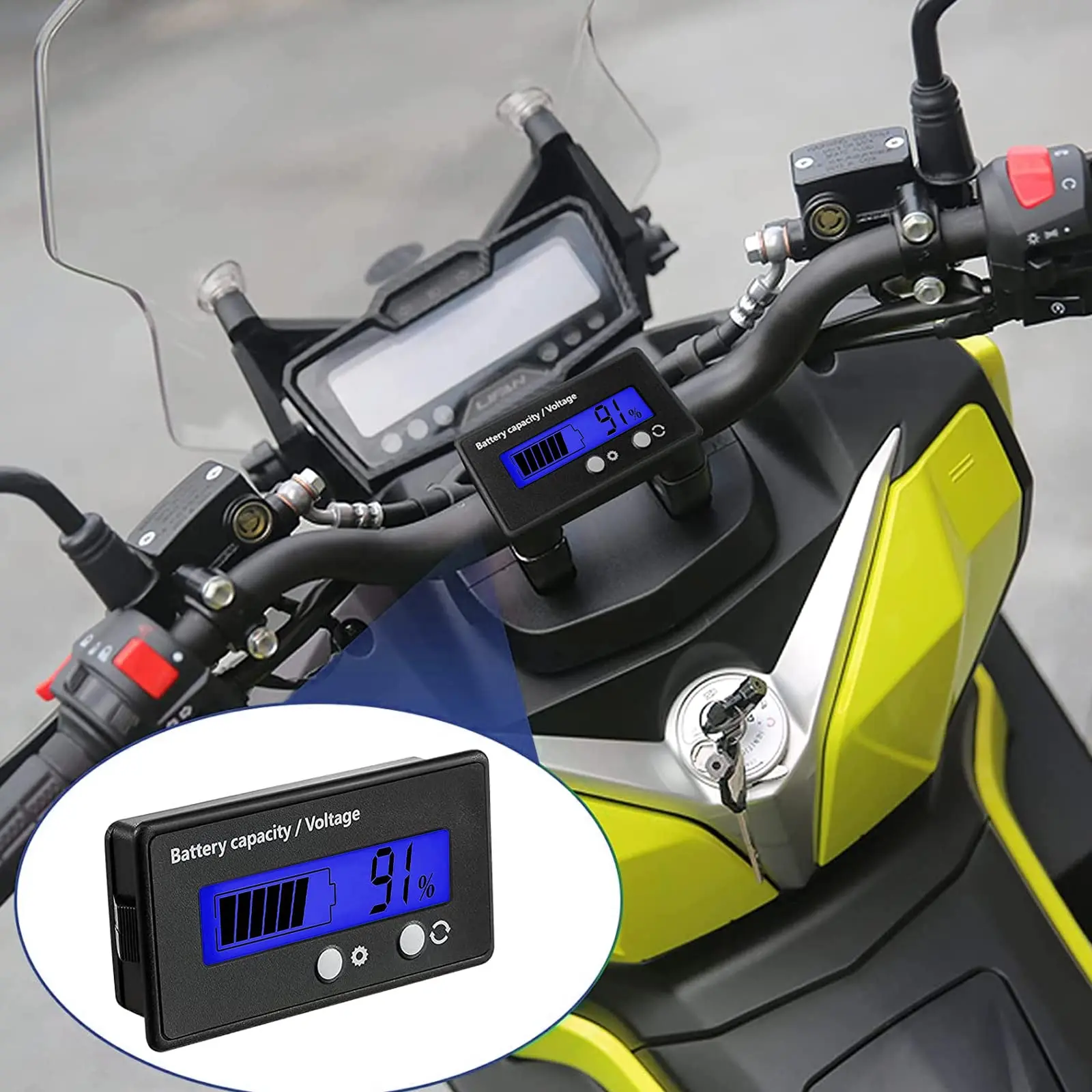 Battery Capacity Indicator DC 8V-100V Lead Acid Lithium LiFePO4 Car Motorcycle Voltmeter Voltage Gauge 12V 24V 48V 72V for Alam