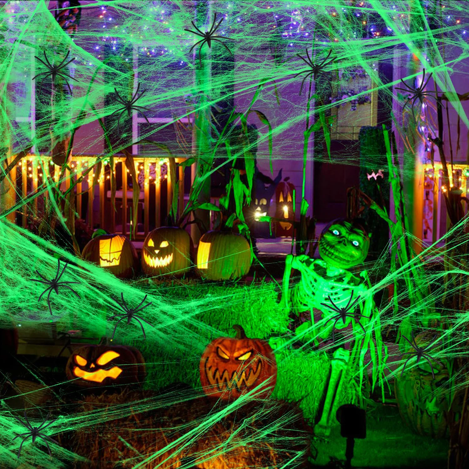 Vintage Halloween Fluoreszierende Spinnweben Leuchtende Spinnweben im Dunkeln Halloween-Spinnennetz Outdoor-Garten Horror Spukhaus-Dekorationen – Detail 3