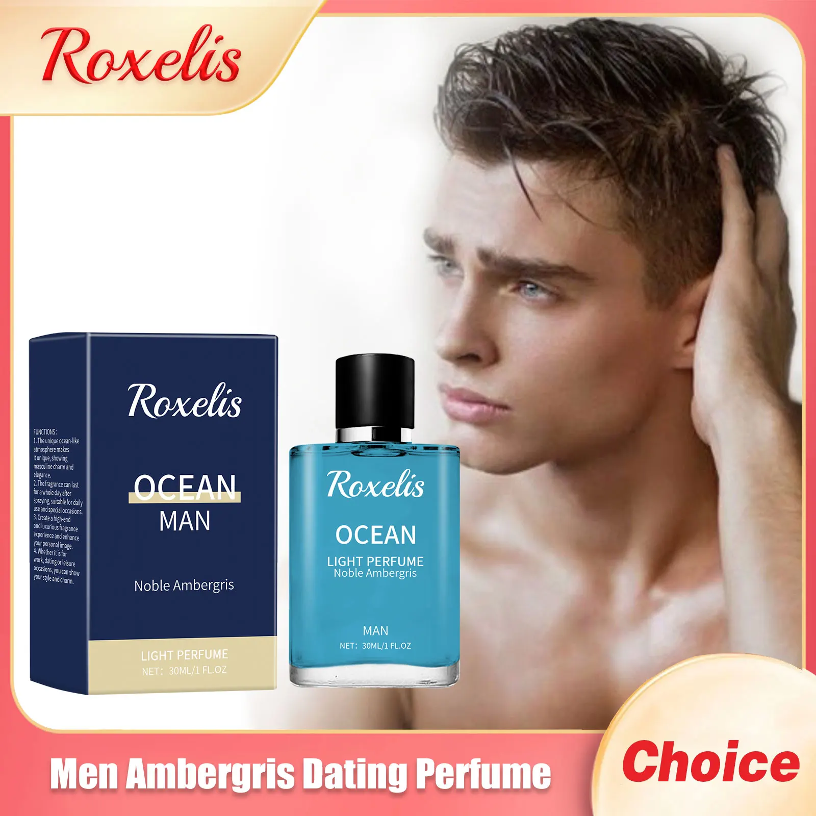 Roxelis Men Ambergris Perfume Spray Release Mood Keep Charm Dating Flirting Long Lasting Fresh Portable Pheromone Cologne Perfum