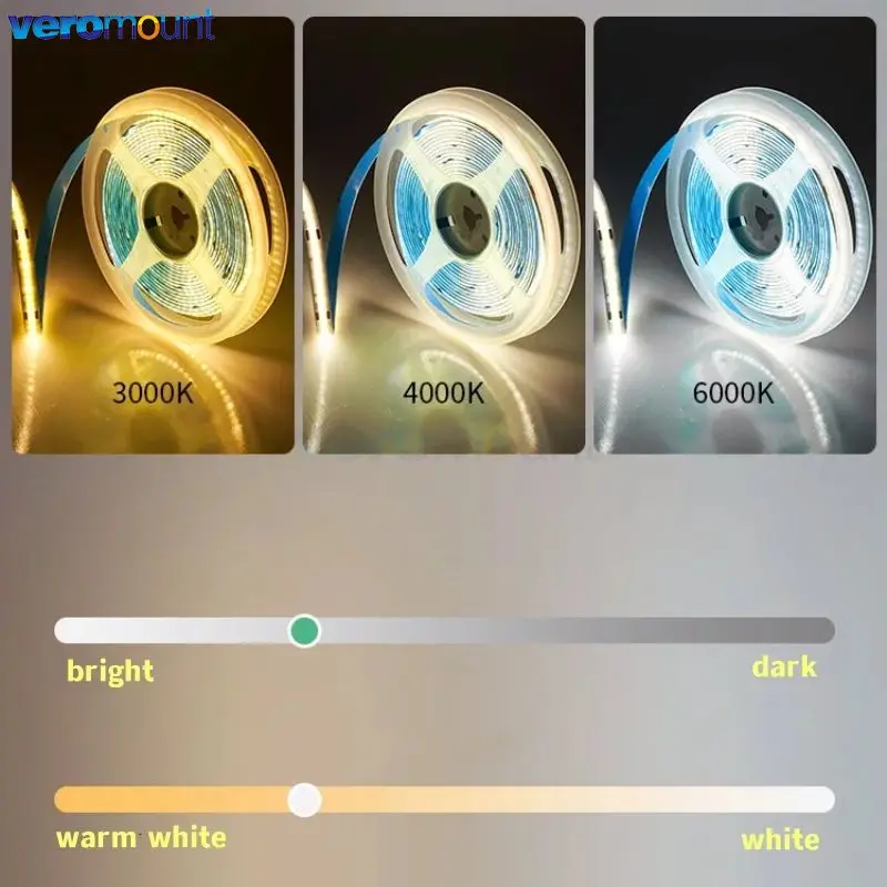 

5 м, 10 м, 12 В, 24 В постоянного тока CCT COB Светодиодная лента от 2700 К до 6500 К, меняющая цвет светодиодная лента Линейная двухцветная лента RA90 с регулируемой яркостью 10 мм 8 мм печатная плата
