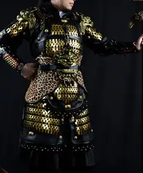 Ancient Chinese Song Dynasty General Armor Men Metal Gold Colour Stainless Steel Suit 15kg