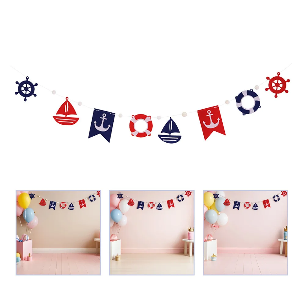 

Ocean Theme Colorful Bunting Banner Sailing Style Tear Resistant Felt Hanging Decor for Festival Party Birthday Outdoor