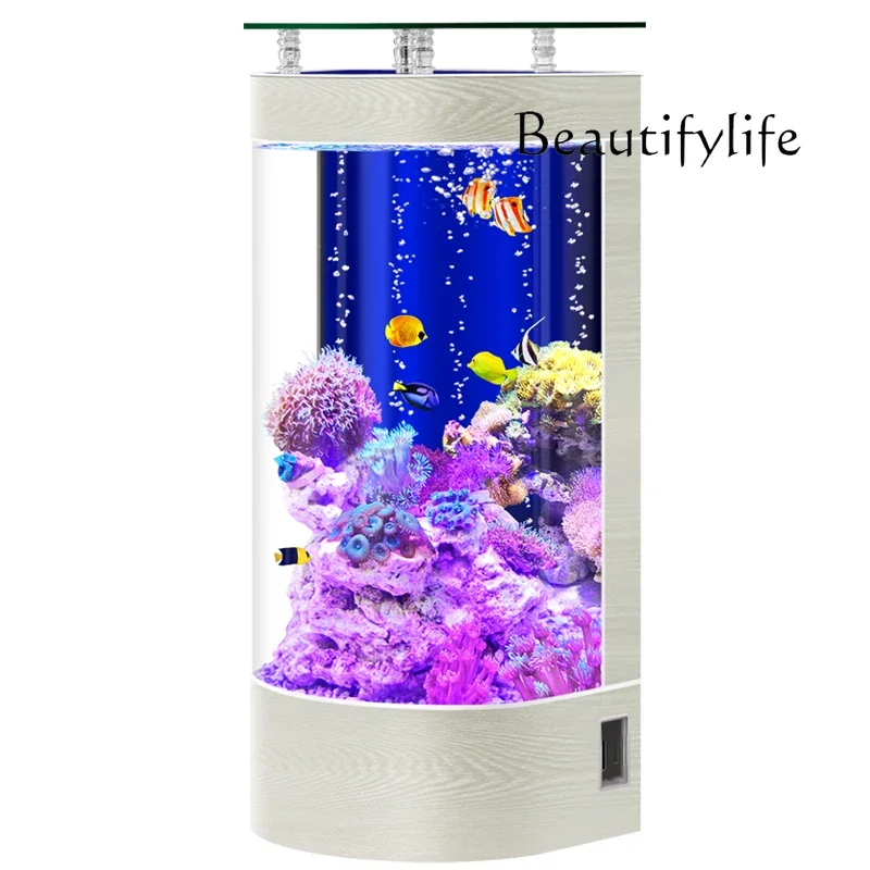 NV Semi-cylindrical fish tank living room small back filter floor new ecological self-circulation W