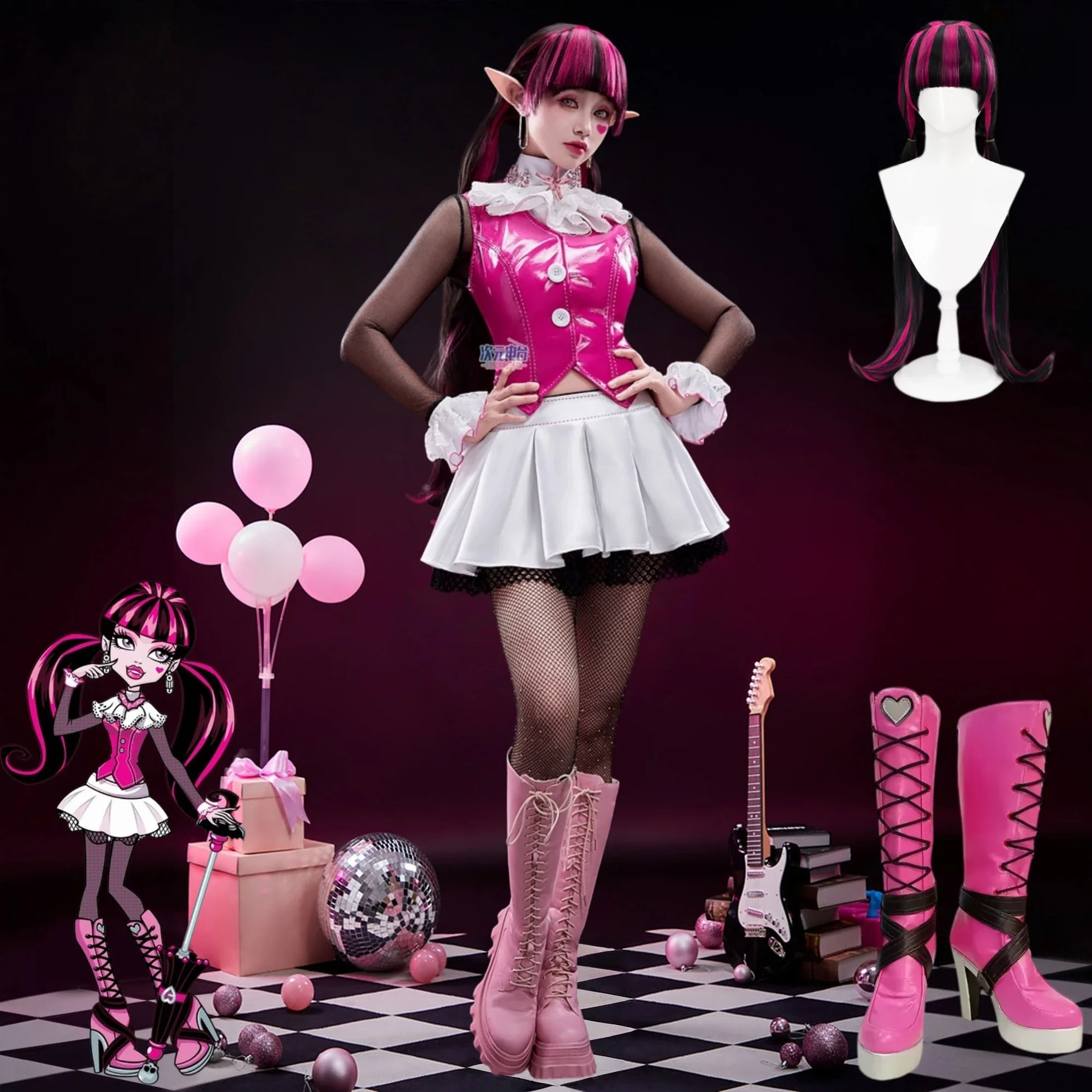 mstar·costume-de-cosplay-draculaura-chaussures-perruque-robe-rose-de-style-lolita-tenue-de-vampire-costume-pour-halloween-carnaval-fete-uniforme