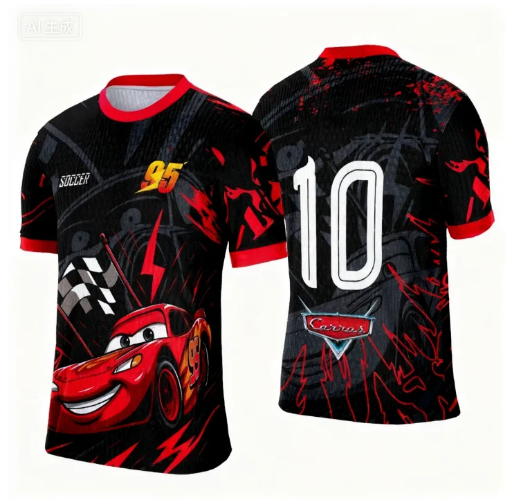 Relâmpago mcqueen dos desenhos animados futebol roupas esportivas de manga curta secagem rápida ao ar livre fitness camiseta do miúdo adulto treinamento topo