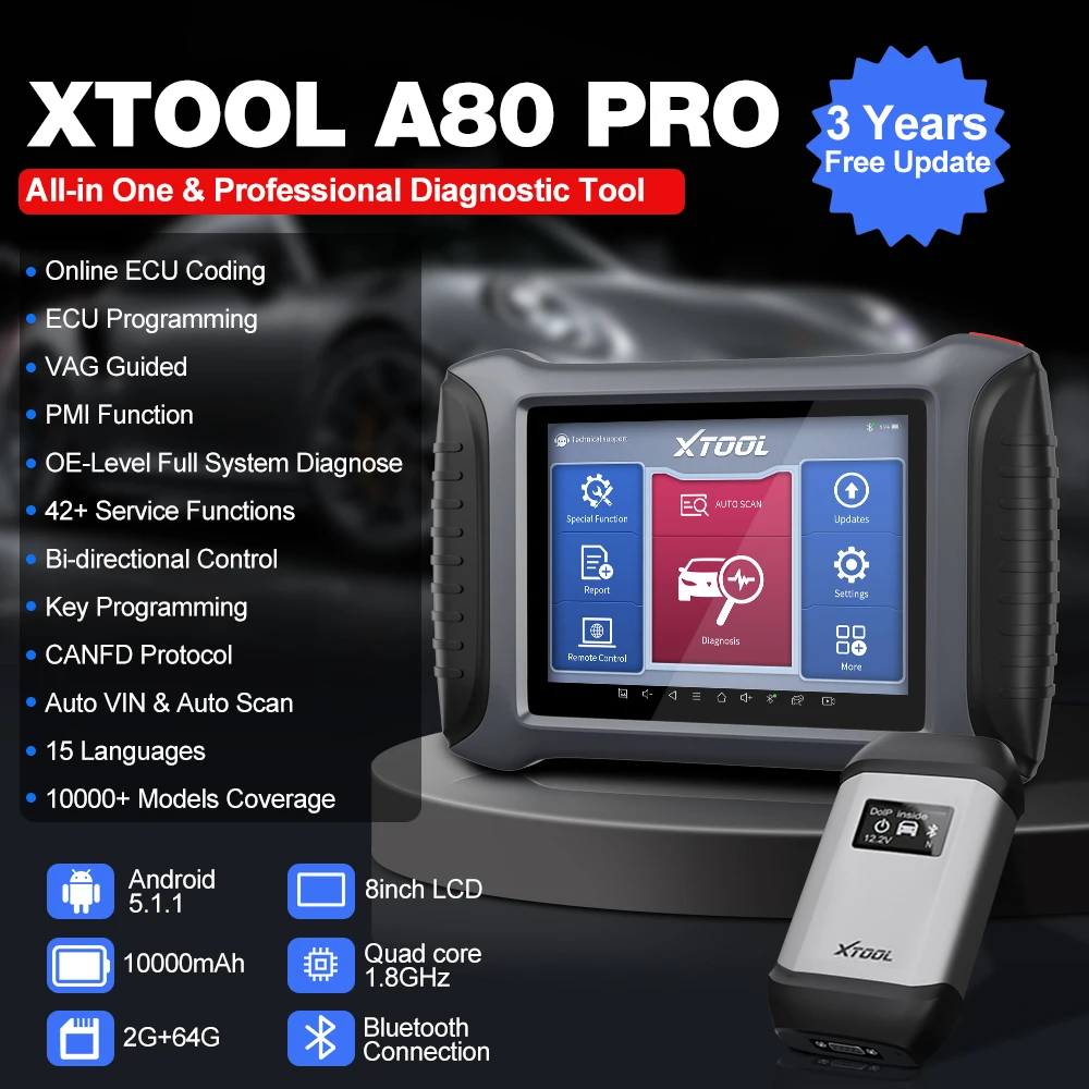 XTOOL A80PRO Full System Diagnostic Tool Active Test Automotive Scanner ECU Coding/Programming Key Programmer CANFD Free Update