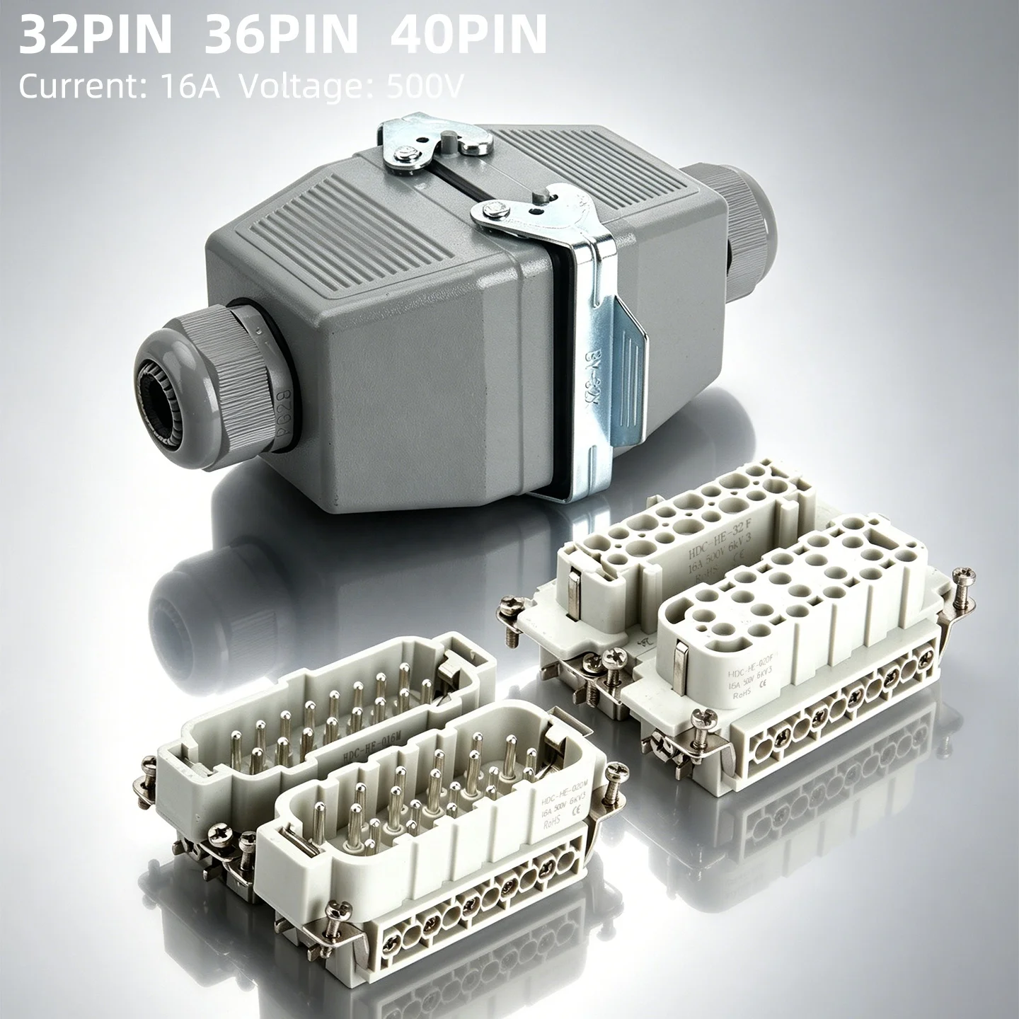 HE Heavy  Connector Double Latch Design Aerospace Rated 16A 500V Corrosion Resistant High Compatibility PCB IP65