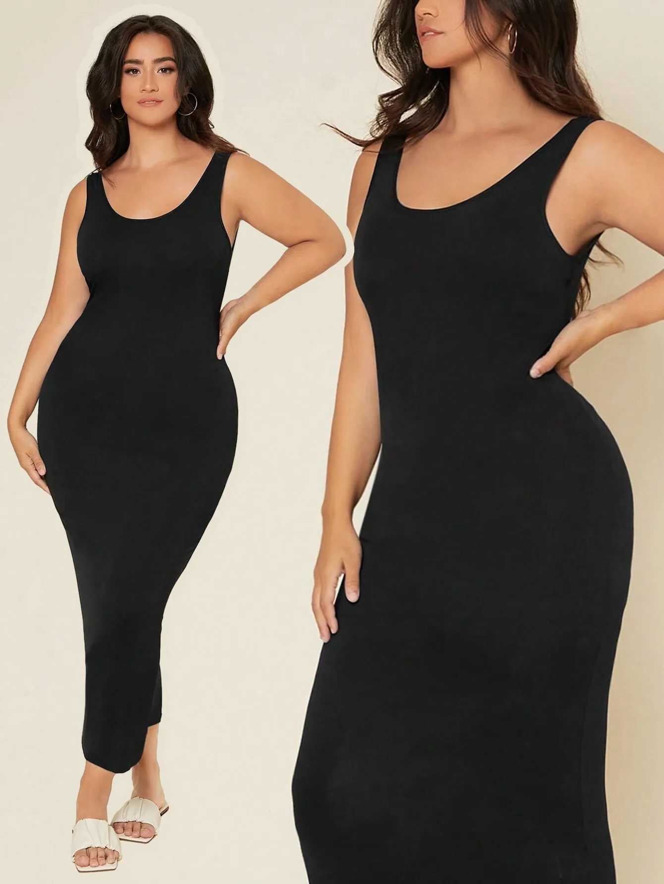 

Black Solid Bodycon Sleeveless Midi Dress for Casual or Evening Wear