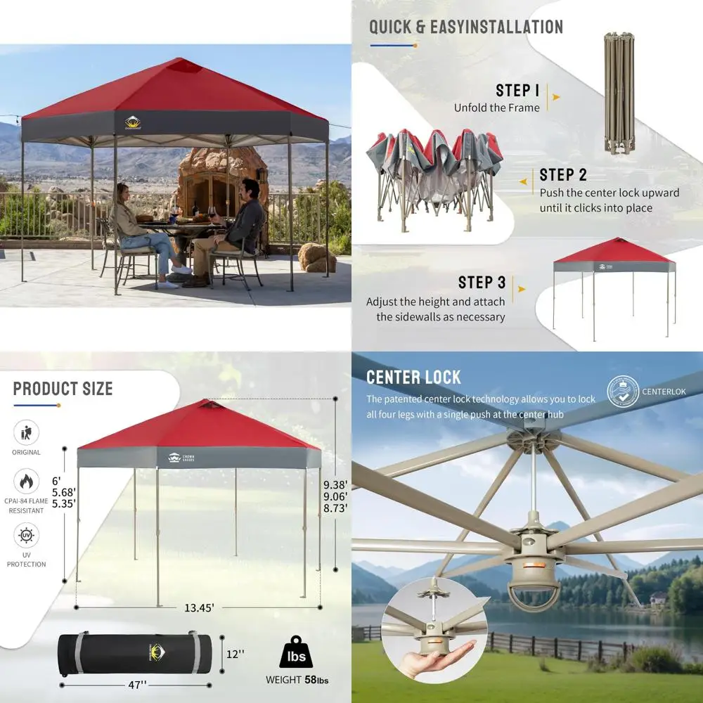 

6-Sided Portable Gazebo with Patented Center Lock, Easy Setup, 300D Silver-Coated Fabric, UV Resistant, Ideal for Outdoor Events