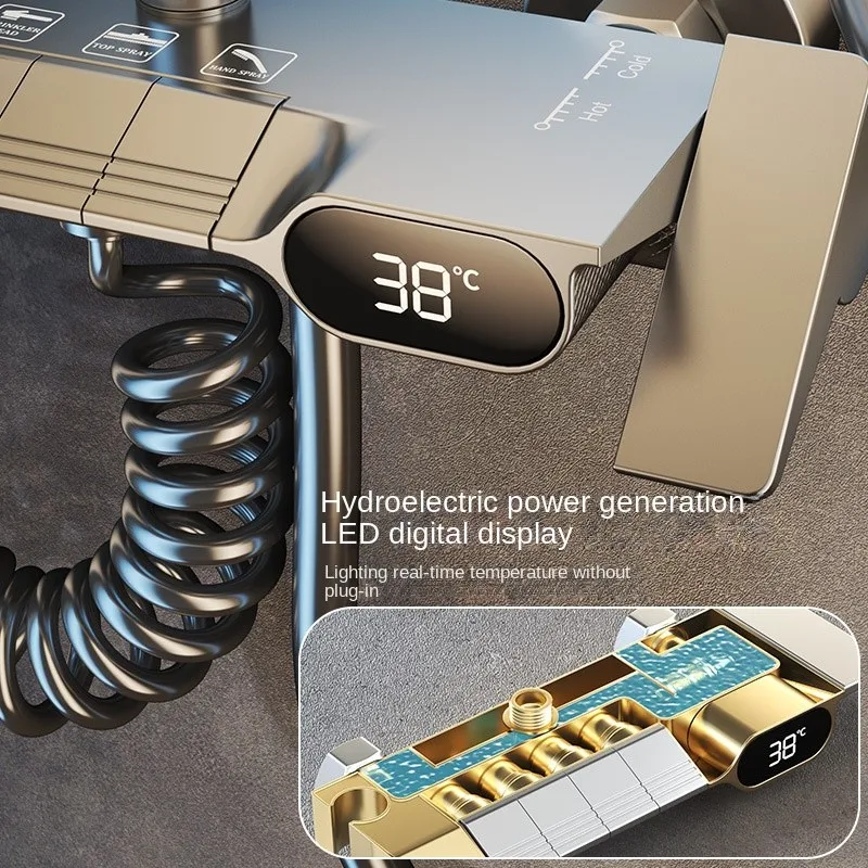 Imagem -03 - Conjunto de Chuveiro Display Digital Led Chaves de Piano de Latão Sistema Quente e Frio Modos de Saída Luxo Montado na Parede Banheiro