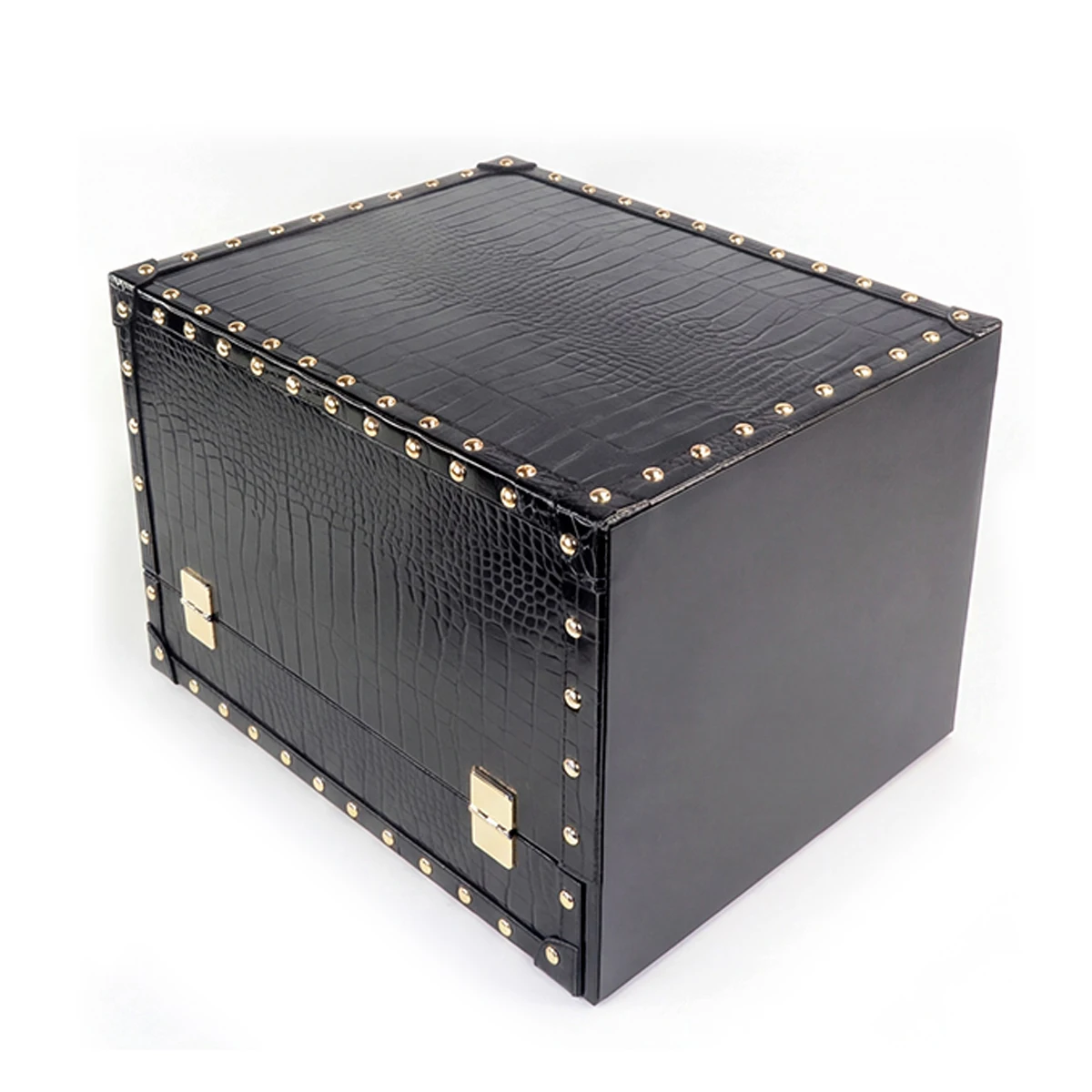 Custom OEM Luxury PU Crocodile Leather Jewelry Display Box with Drawer Gold Rivet Trim Necklace Ring Watch Storage Organizer