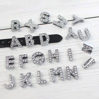 50PCS/lot Hole 10mm bling slide letter rhinestones slide charm diy English Alphabet fit for 10mm wristband bracelet pet collars