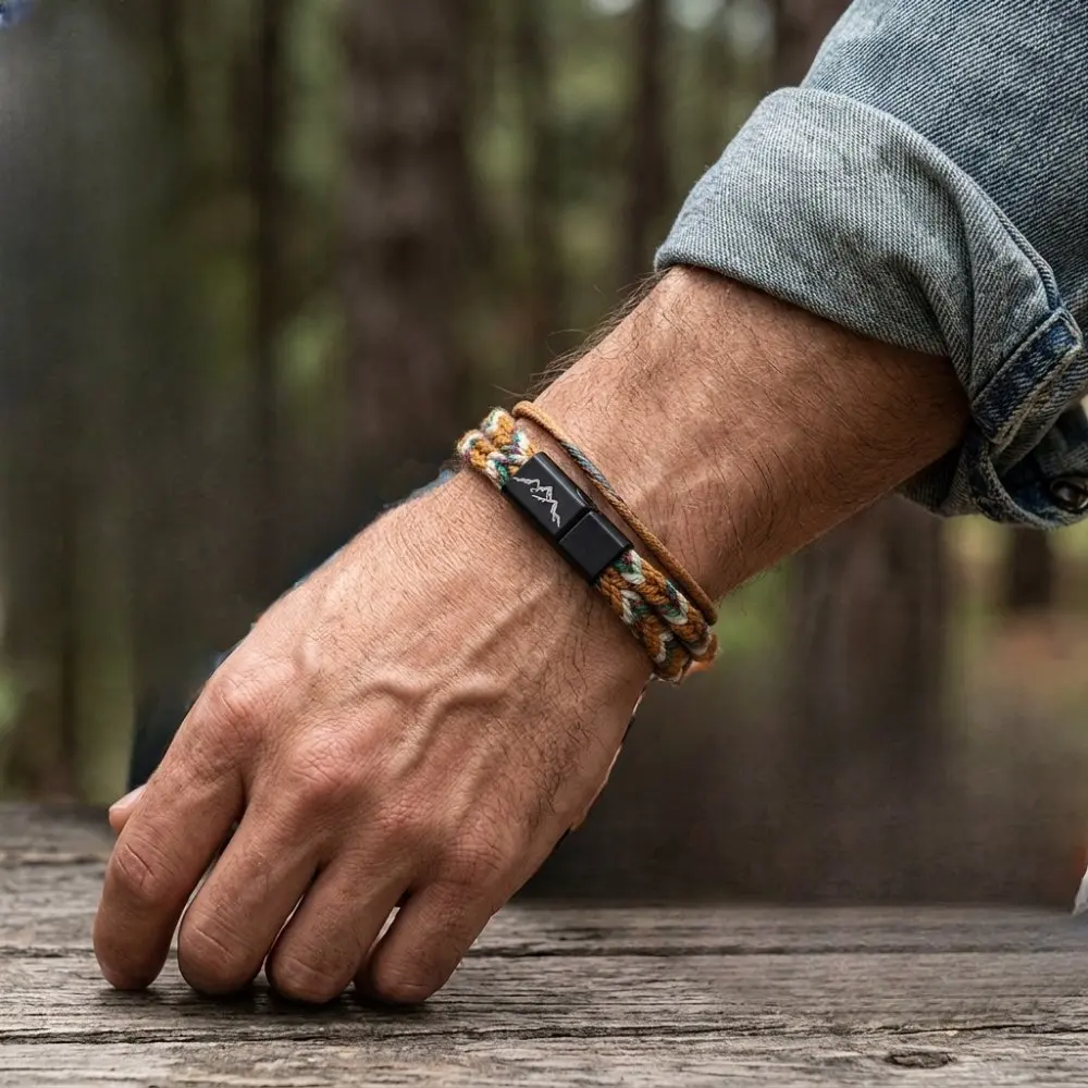 New Men Mountain Pattern Braided Rope Bracelet Premium Selected Cord Outdoor Adventure Casual Versatile Stackable Male Jewelry