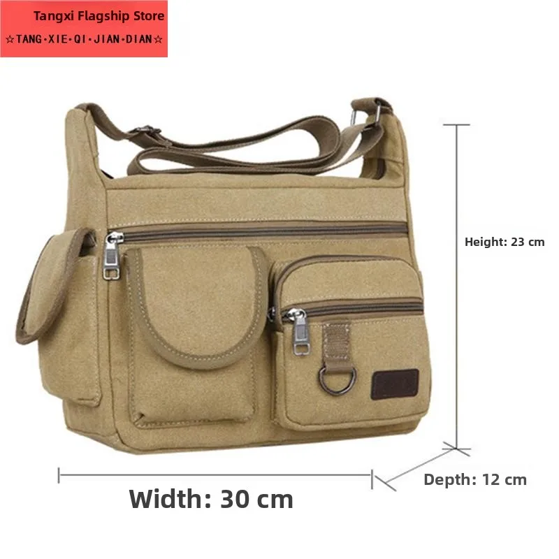 Tas Selempang Pria Kanvas Baru 2025, Model Bapa Kasual, Kapasitas Besar, Remaja, Ritsleting Lembut, Lipat, Warna Polos