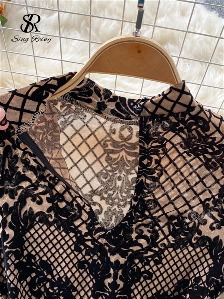 بدلة لعب صيفية ضيقة مخملية عصرية من SINGREINY بأكمام طويلة ملابس ضيقة عتيقة Y2K Ins ملابس داخلية مثيرة شبكية أنيقة