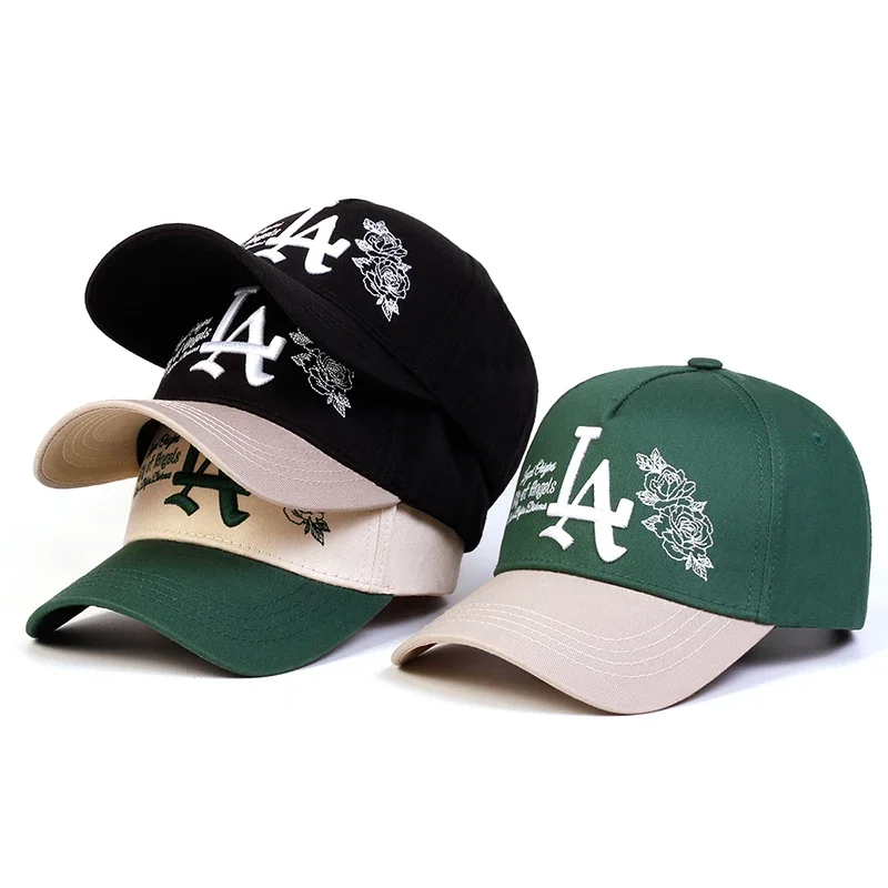 Gorras de béisbol Unisex con bordado de rosas de LA, gorras informales ajustables para exteriores para primavera y otoño, gorra deportiva con protección solar
