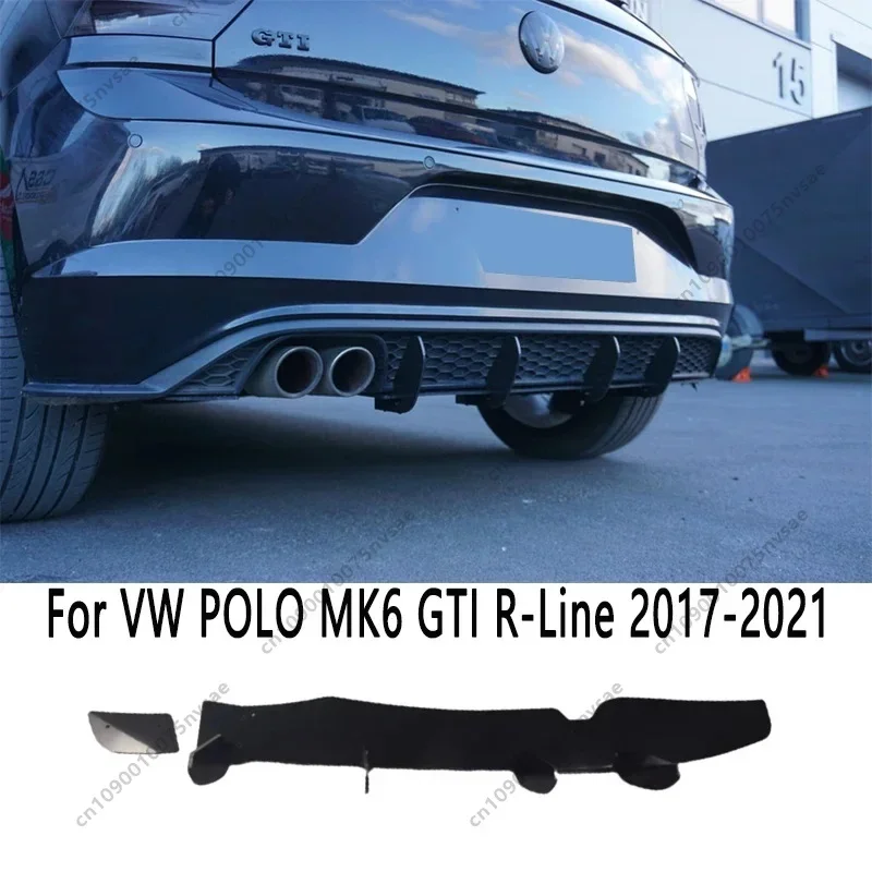For Volkswagen Polo MK6 GTI R Line AW 2017-2021 Gloss Black Rear Valance Blade Fin Diffuser Spoiler Splitter Body Kit Tuning