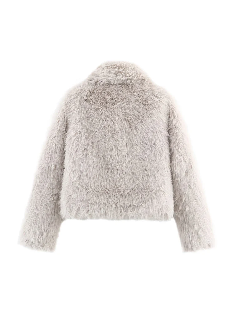 النمط الأوروبي والأمريكي 2025 الخريف والشتاء الوافدين الجدد الملابس النسائية تأثير الفراء فو سترة بسحاب بأكمام طويلة