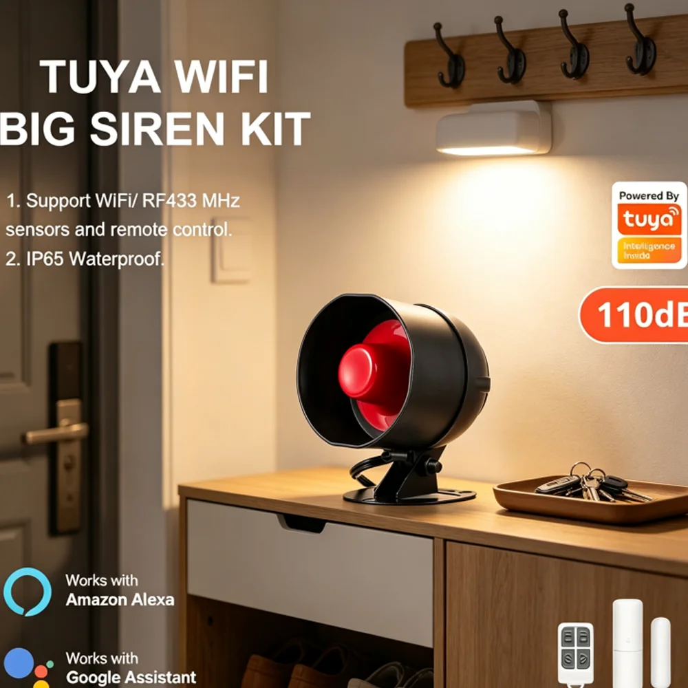 Smart Life Tuya WiFi Siren Alarm System Wireless Loud Sound Alert Kit Compatible With Alexa Google For Home Security
