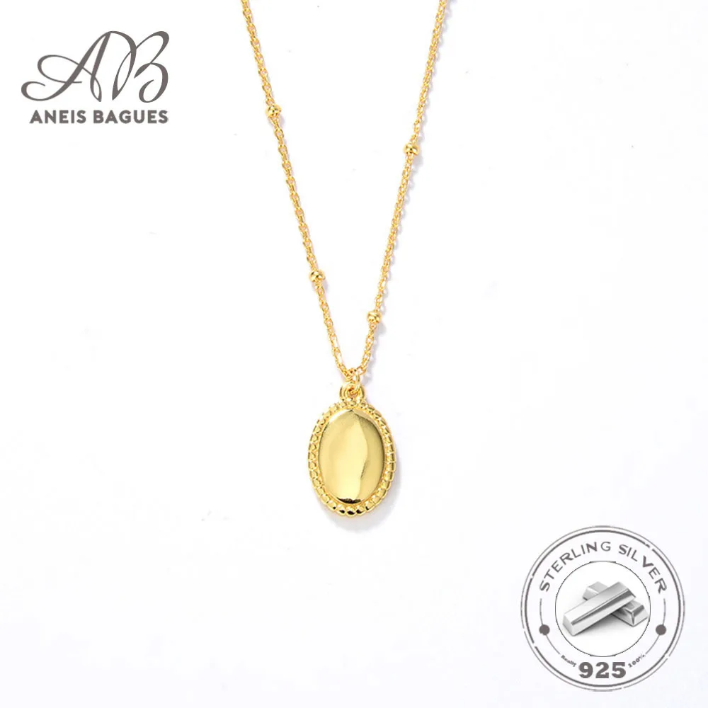 

Aneis Bague 925 Sterling Silver 18K Gold Plated Simple Light Luxury Oval Mirror Shape Pendant Necklace For Women Fine Jewelry