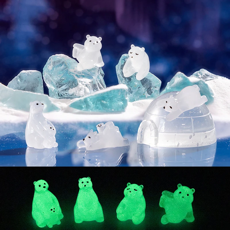 1PCS Figurine Solid/Luminous Miniature Polar Bear Animals Micro Landscape Ornaments Car Decoration