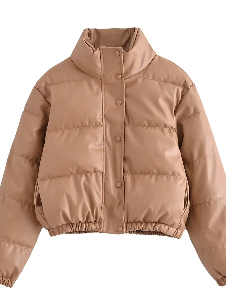 

Женское хлопковое джинто из искусственной кожи с воротником-стойкой American Street Sle, зимнее пальто свободного кроя, модное