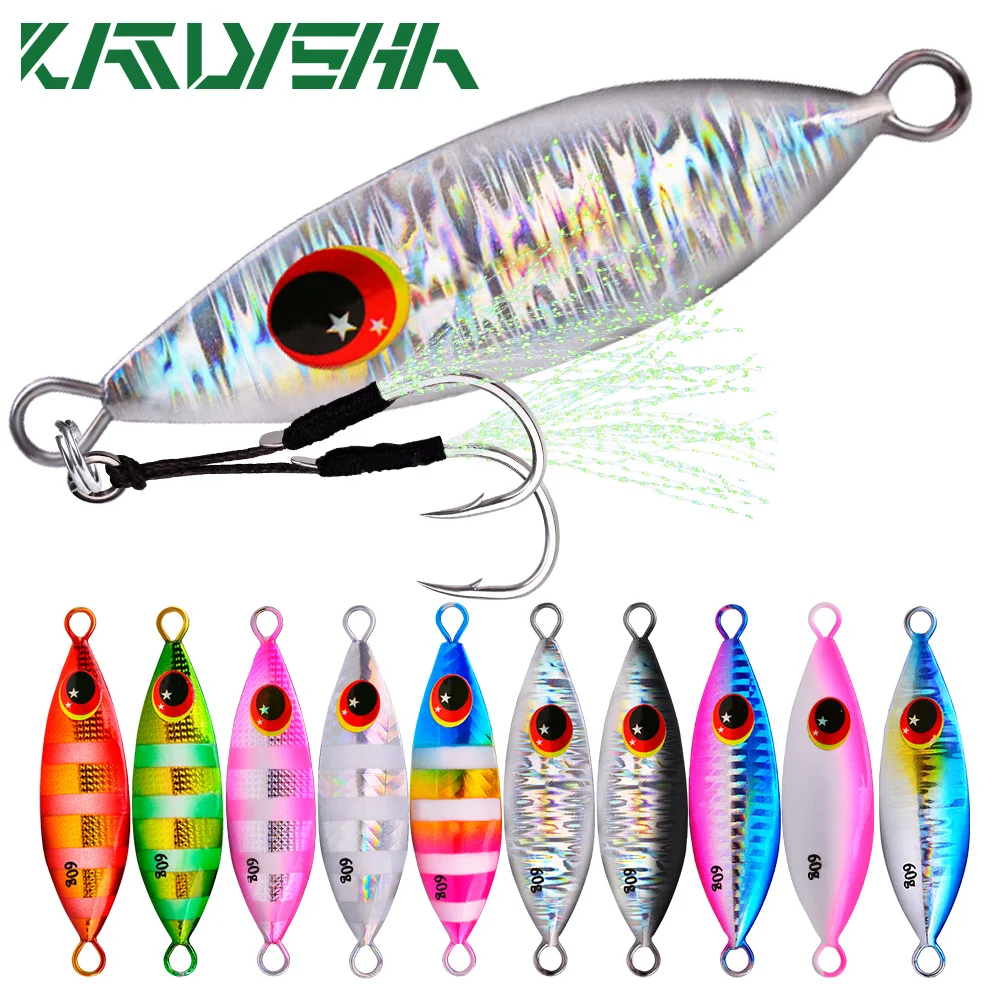 

KATYUSHA 1PC Metal Jig Spoon Lure 10g-20g-30g-40g-60g Artificial Bait Hard Bass Shore Slow Casting Jigging Fishing Lure