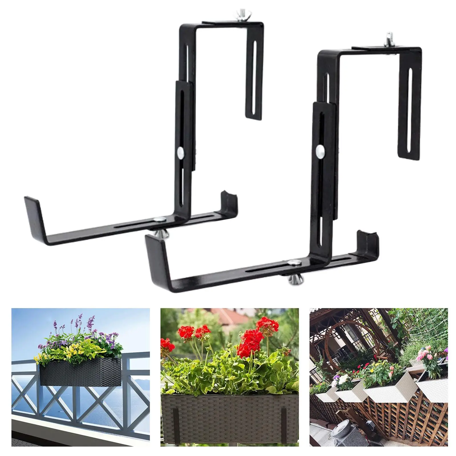 1 Pair Railing Wall Hooks Adjustable 15kg Decoration Plant Hanger er Box Holder Support for Garden Porch Fence Garage Lanterns