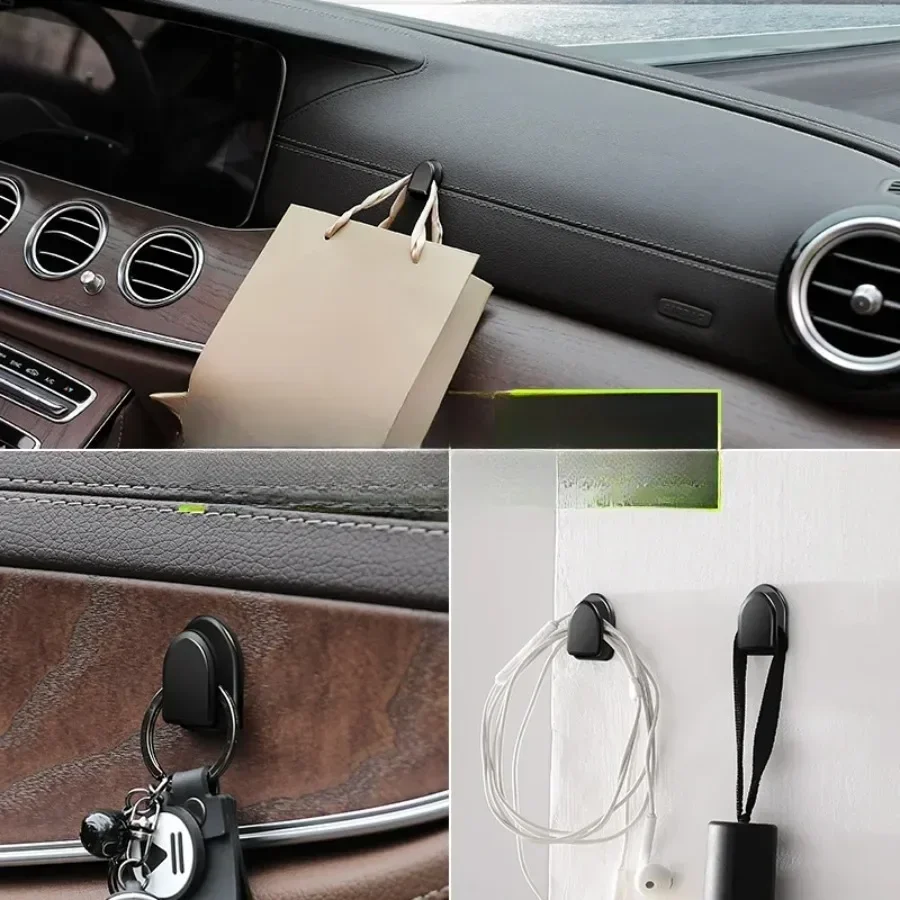Mini Car Hooks Black Plastic Self Adhesive Invisible Hooks for USB Cable Headphones Key Bag Locker Automotive Storage Accessory