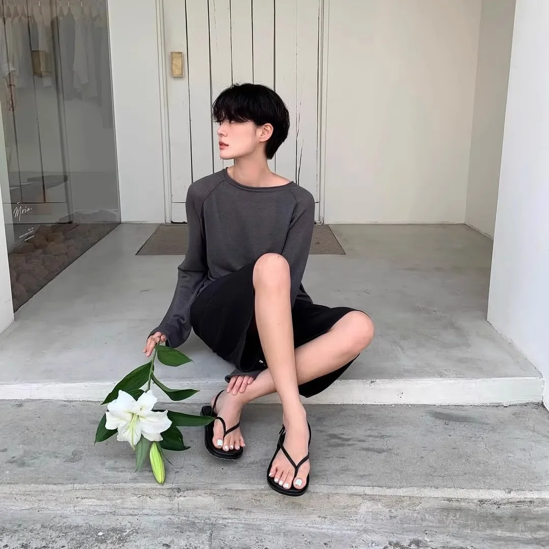 

Moia round Ne Knitted Long Sve Top Thin Casual Loose Fit Pure Color Autumn 2025 New Arrival Women's Faion Top