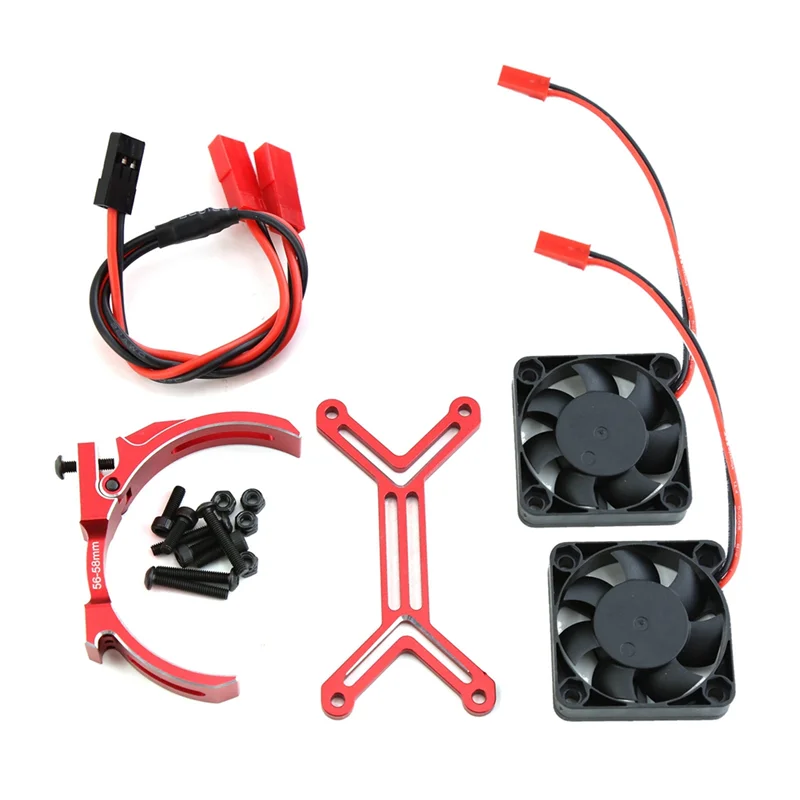 5687 56113 Motor Heat Sink Dual Cooling Fan Heatsink 56-58Mm for 1/5 TRAXXAS XMAXX XRT Arrma Kraton Upgrade Parts,Red