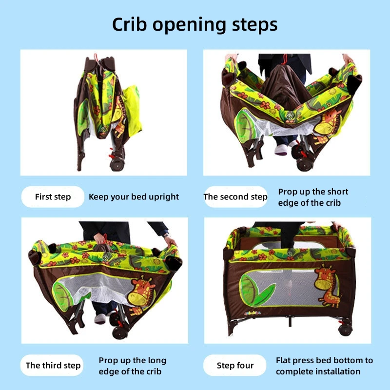 Crib Multifunctional portable foldable mobile with diaper care table newborn crib activity play bed