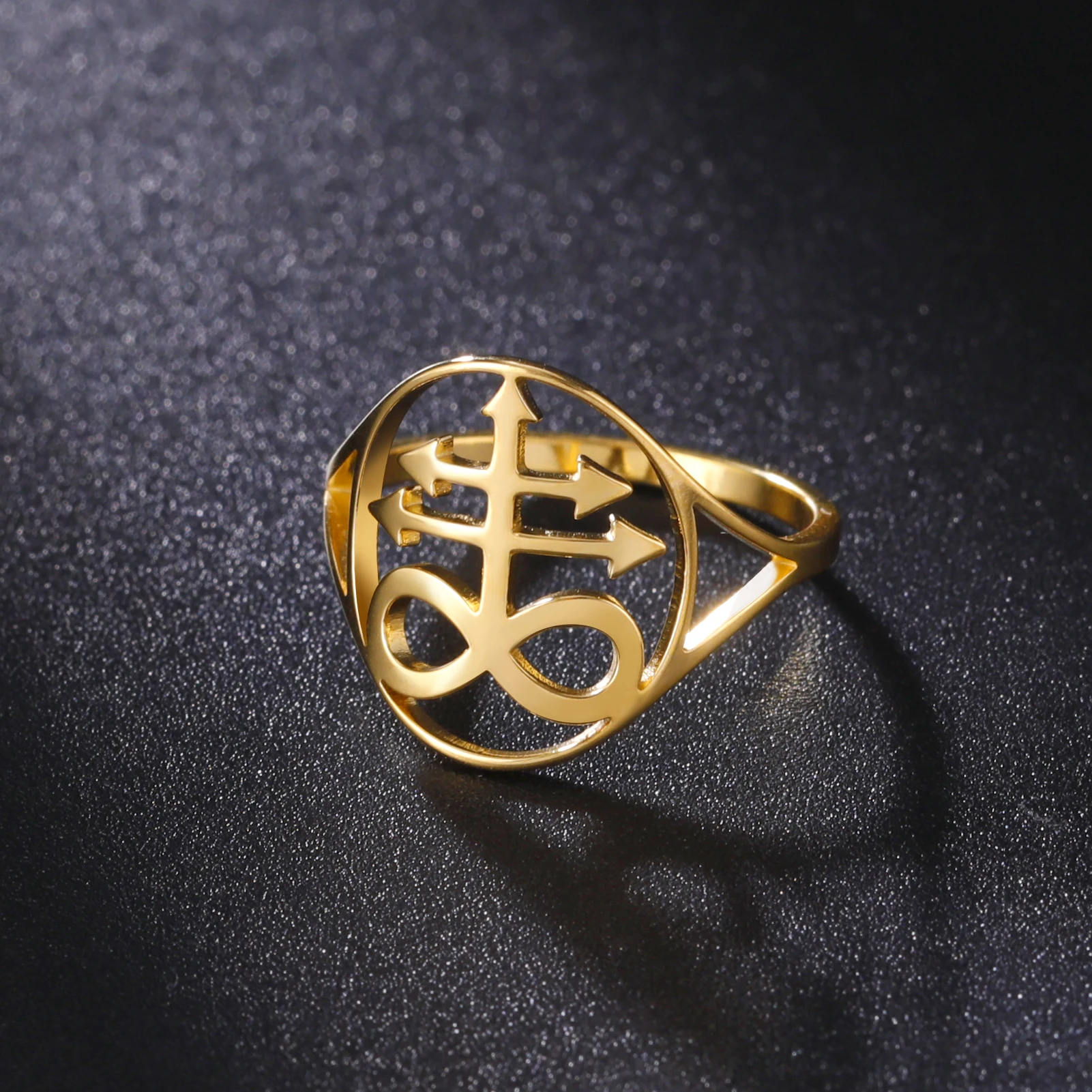 

Amaxer Simple Classic Leviathan Cross Ring Satanic Church Symbol Stainless Steel Rings for Women Men Jewelry Gifts