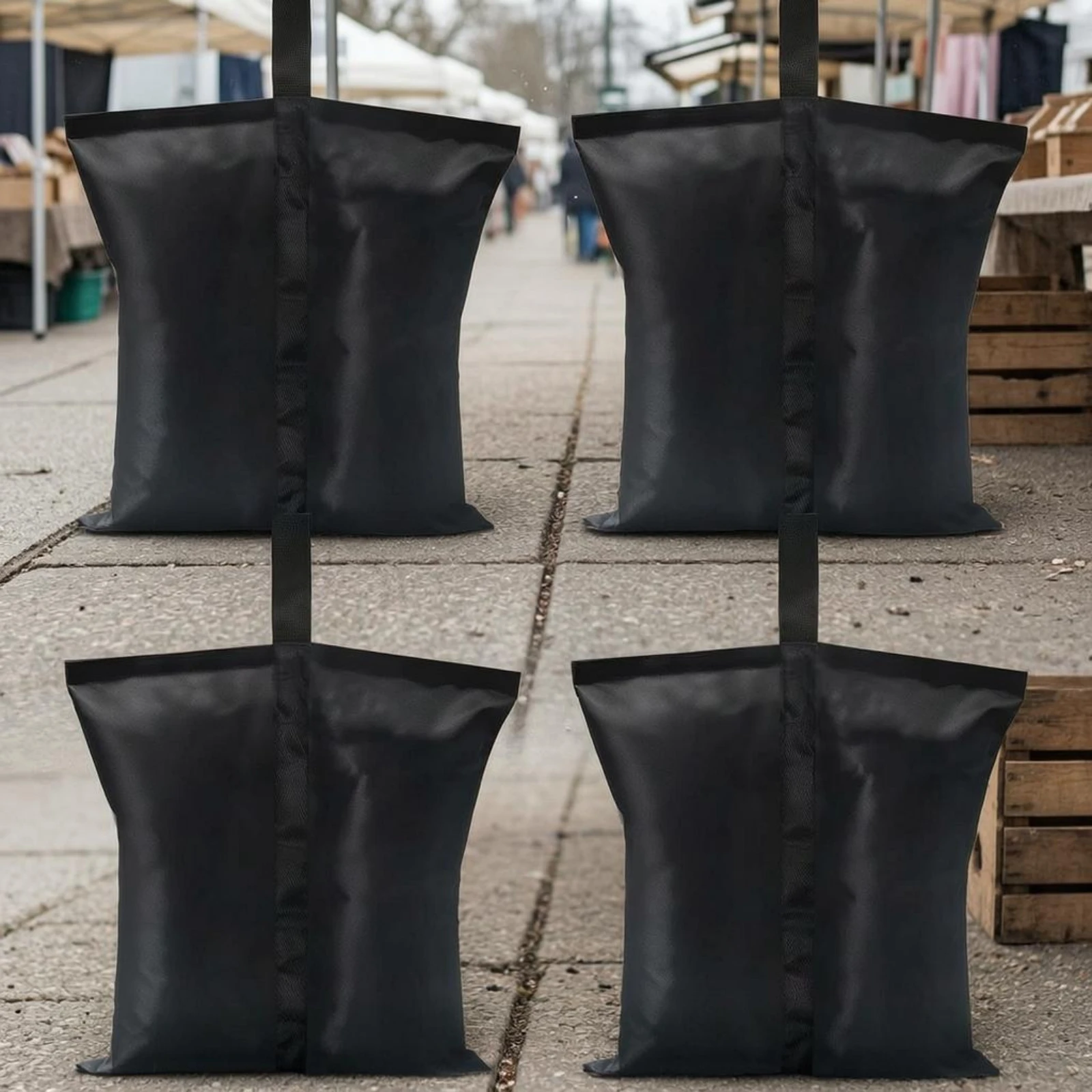 4 Pieces Tent Weight Sandbag Oxford Material Tent Sandbag Umbrella Weight Bag Rectangular Pouch Outdoor Equipment Black