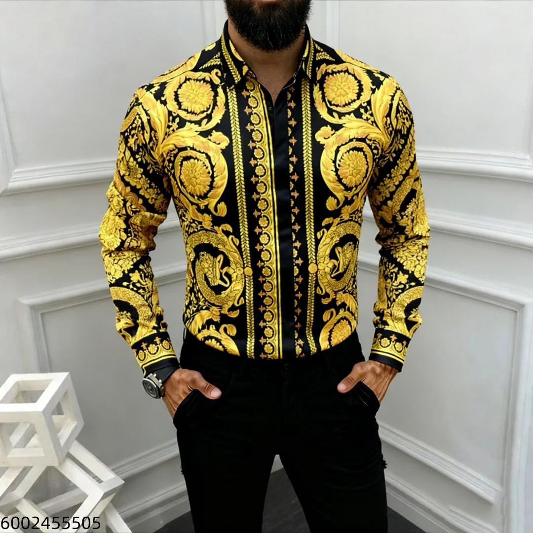 

Camisa para hombre, las últimas camisas de primavera y otoño, camisa Social de lujo de manga larga con estampado 3D, Top con sol