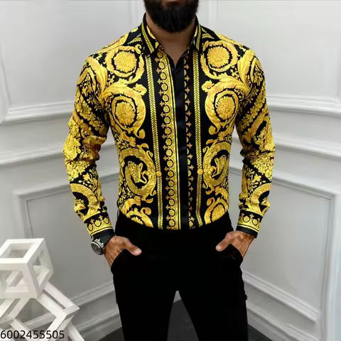 Camisa para hombre, las &uacute;ltimas camisas de primavera y oto&ntilde;o, camisa Social de lujo de manga larga con estampado 3D, Top con sol