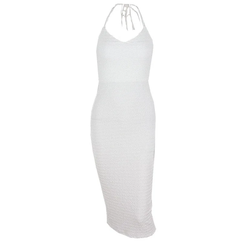 فستان مثير منخفض القطع على شكل حرف v مفرغ بدون ظهر ورقبة معلقة وأربطة متوسطة الطول فستان أنيق بدون أكمام فساتين طويلة Y2K صيفي Ba