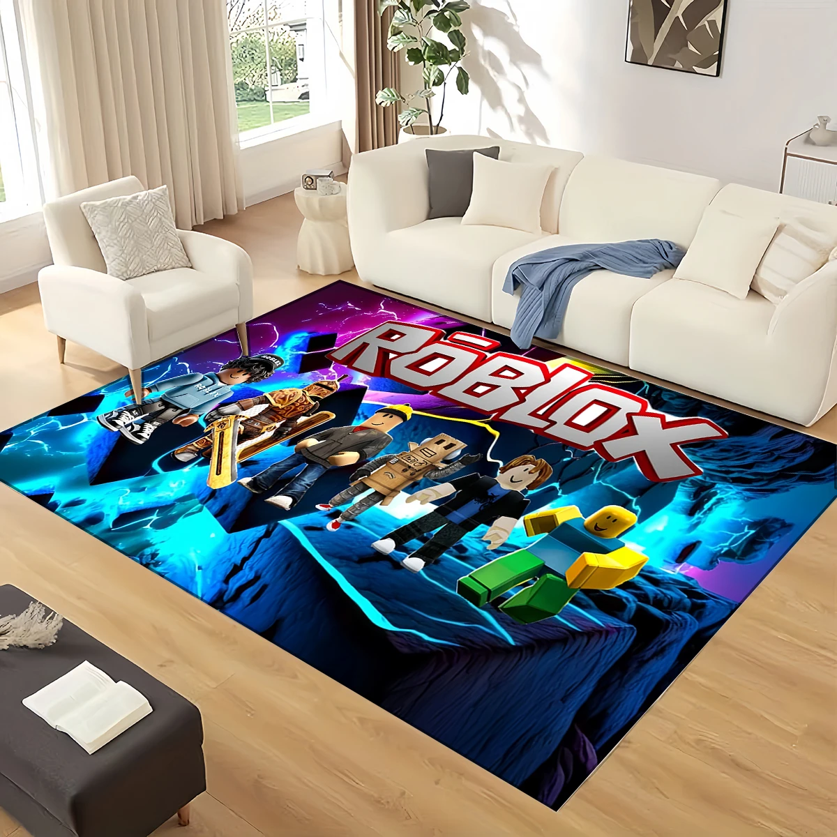 3D R-Robloxs Cartoon Block Game Style Large Carpet – Non-Slip Soft Floor Mat for Living Room, Bedroom, Playroom & Birthday Gift