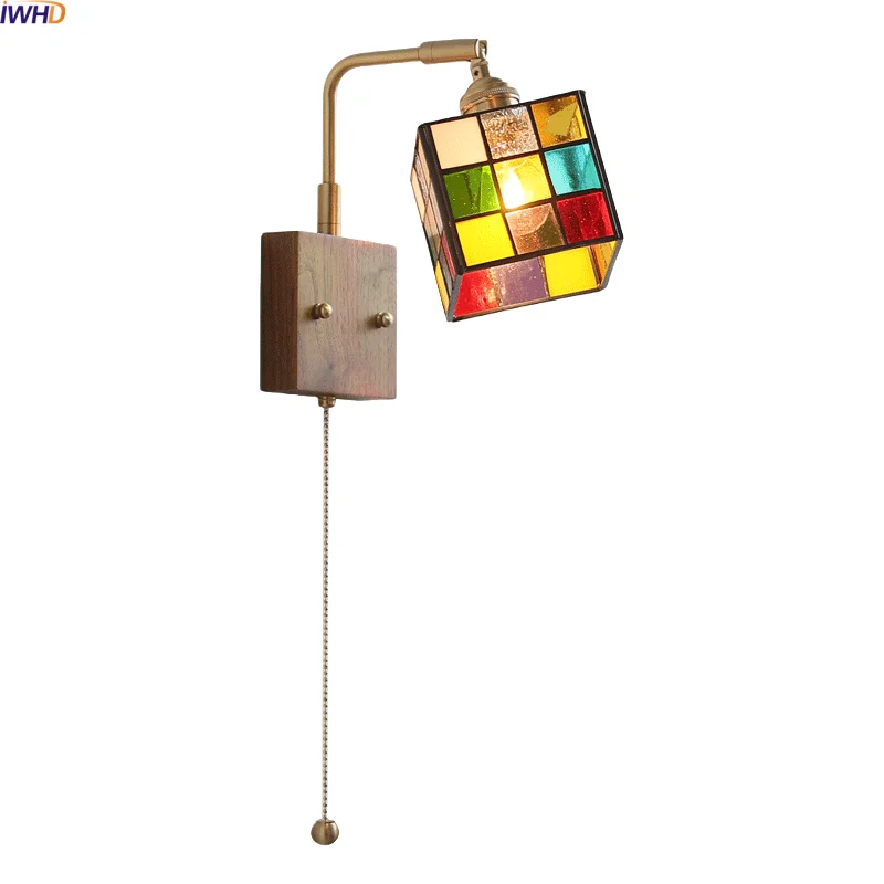 

IWHD Square Colorful Glass LED Wall Lamp Nordic Modern Gold Swing Arm Interior Lighting Bathroom Mirror Stair Light Wandlamp