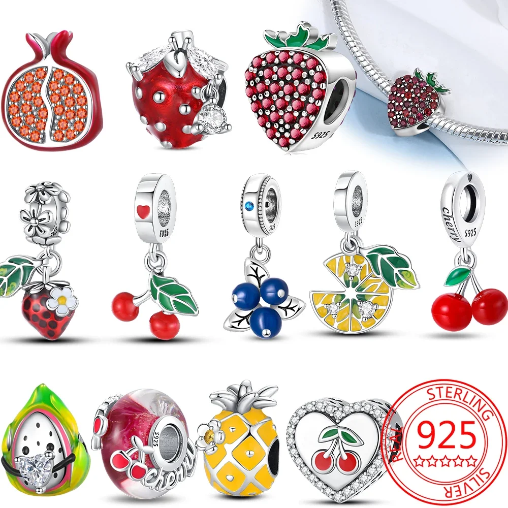 

925 Silver Strawberry Pineapple Cherry Avocado Charm Pendant Beads Fit Pandora Charm Original Bracelet for Women Jewelry Making