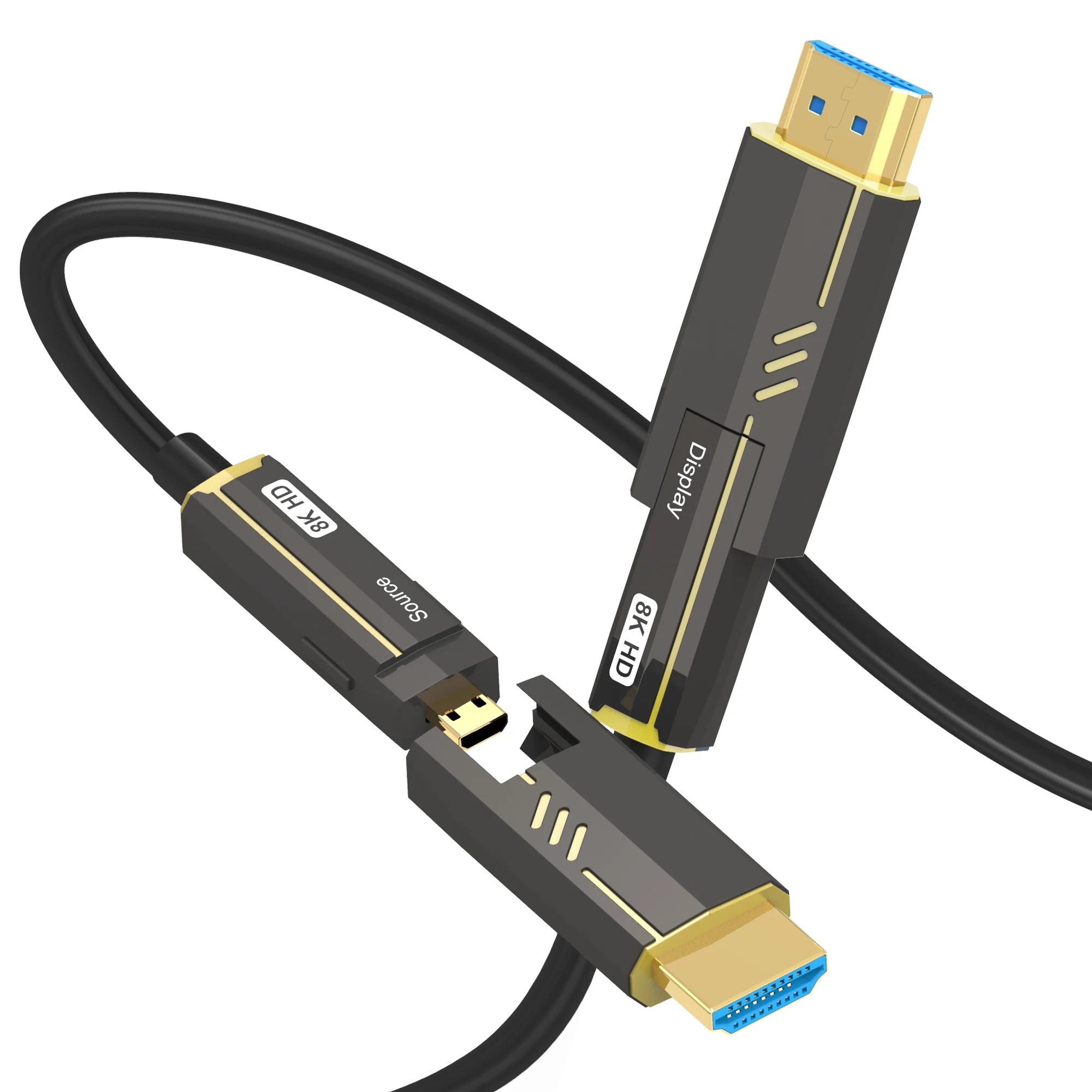 8K HDMI 2.1 Cable Fiber Optic 8K 60Hz 4K 120Hz Industrial Grade Optical Fiber Cable Micro HDMI To HDMI-compatible Removable Head