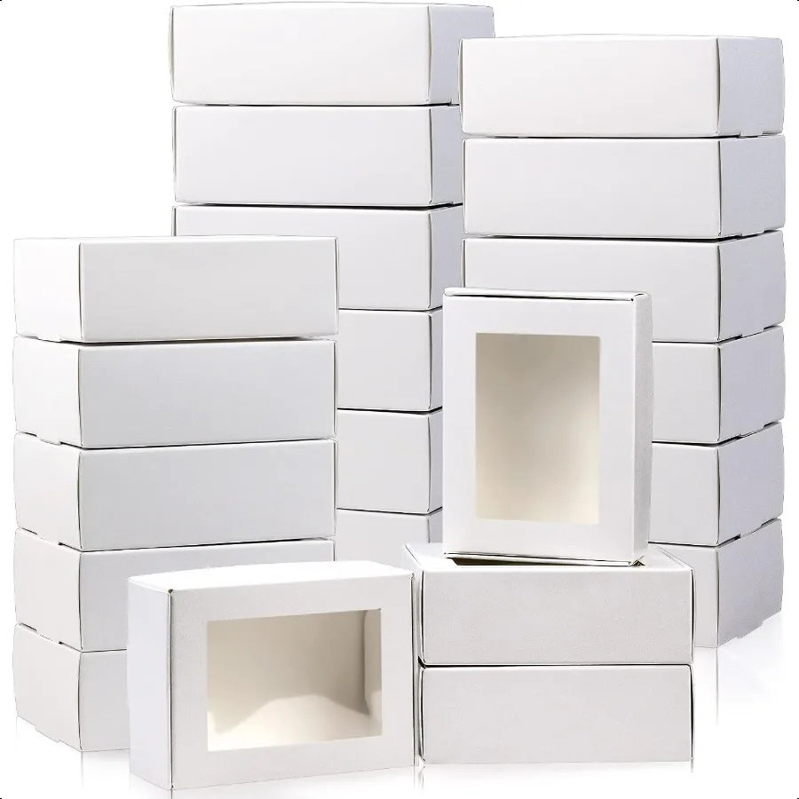 Caixas de papel Kraft Mini Rec com janelas transparentes