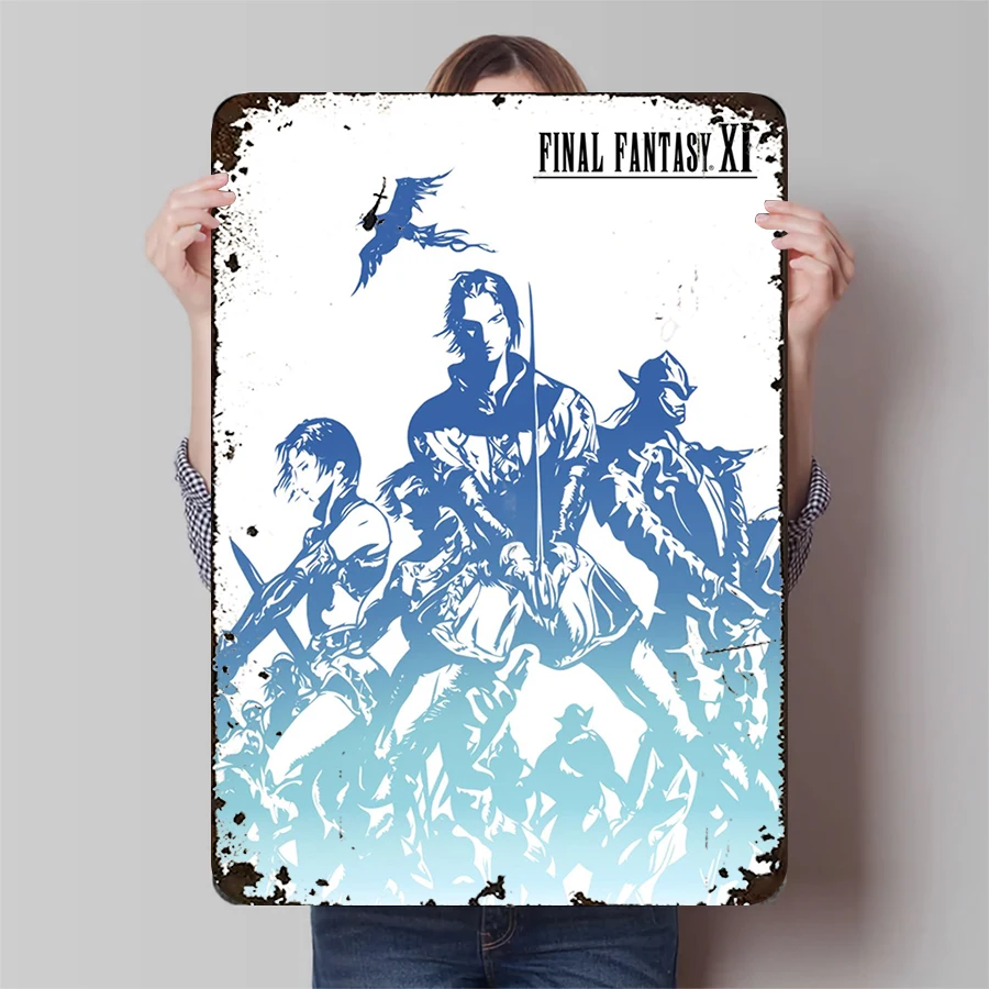 Final Fantasy XI Characters Silhouette Metal Wall Art Game Decor Collectible for Fans Room Decoration