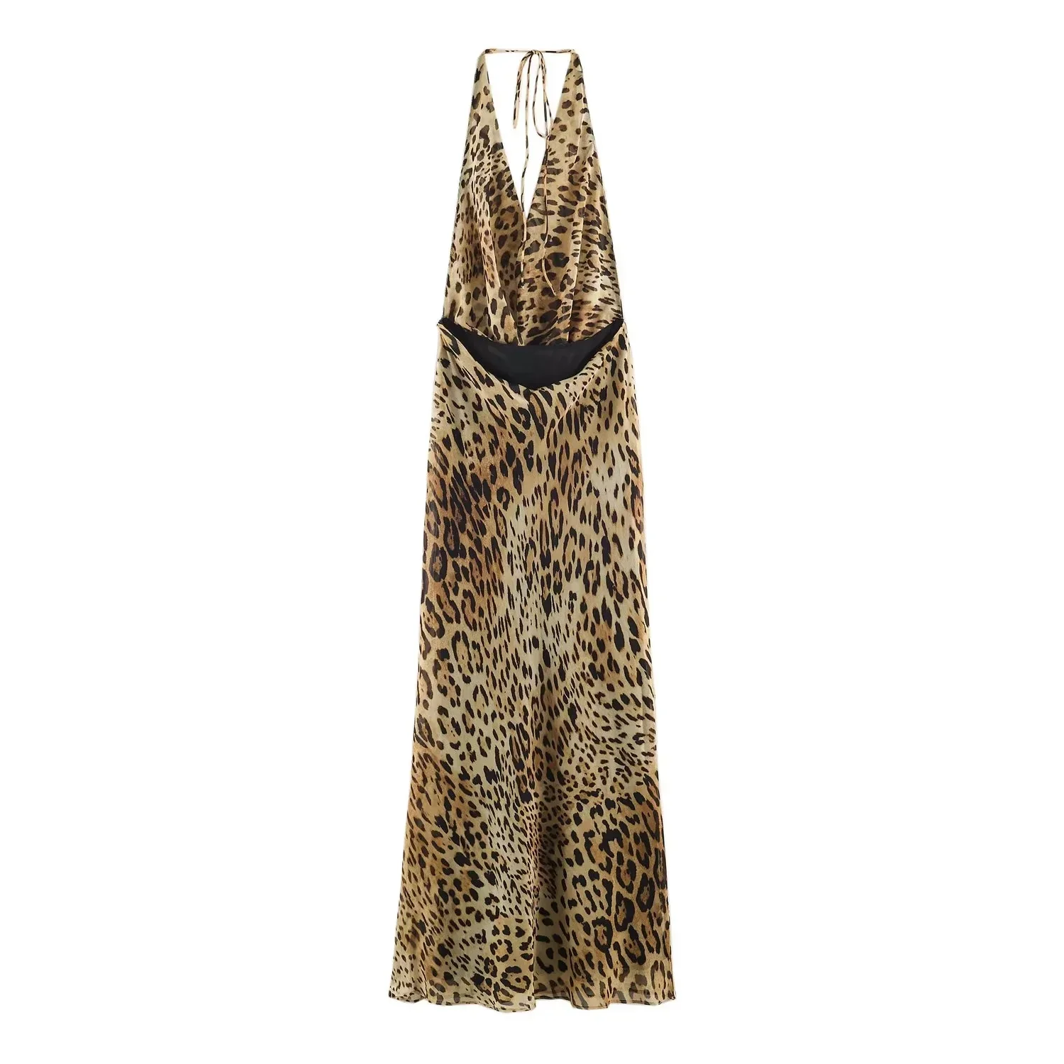 KONDALA Damen Sexy Urlaubs-Leoparden-Rückenfreies Langes Kleid 2026 Sommer Trendiges Strandparty-Neckholder-Kleid Elegantes Schwingendes Neck-Kleid – Detail 4