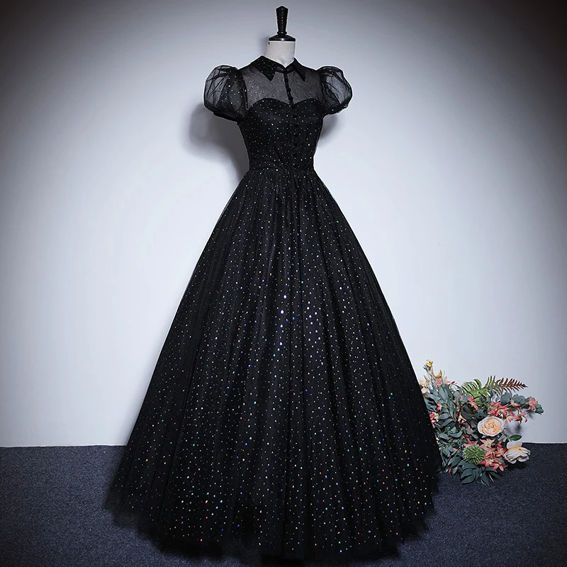 Customized Black Evening Dresses Tulle Women Prom Party Gowns Formal Occasion Vestido De Noche Abenkleider robes de soirée