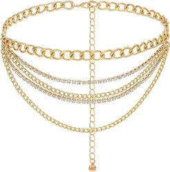 Crystal Waist Belt for Women Multilayer Rhinestone Chain Belts Punk Chunky Waist Chain for Ladies Dresses