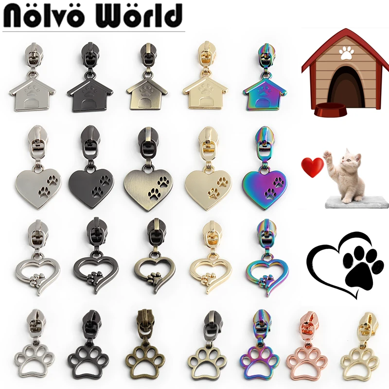 

Dog/Cat Paw Shape 5# Nylon Universal Metal Zipper Head For DIY Tailoring Purse Pocket Coat Bags Zipper Sliders Decor Accessories