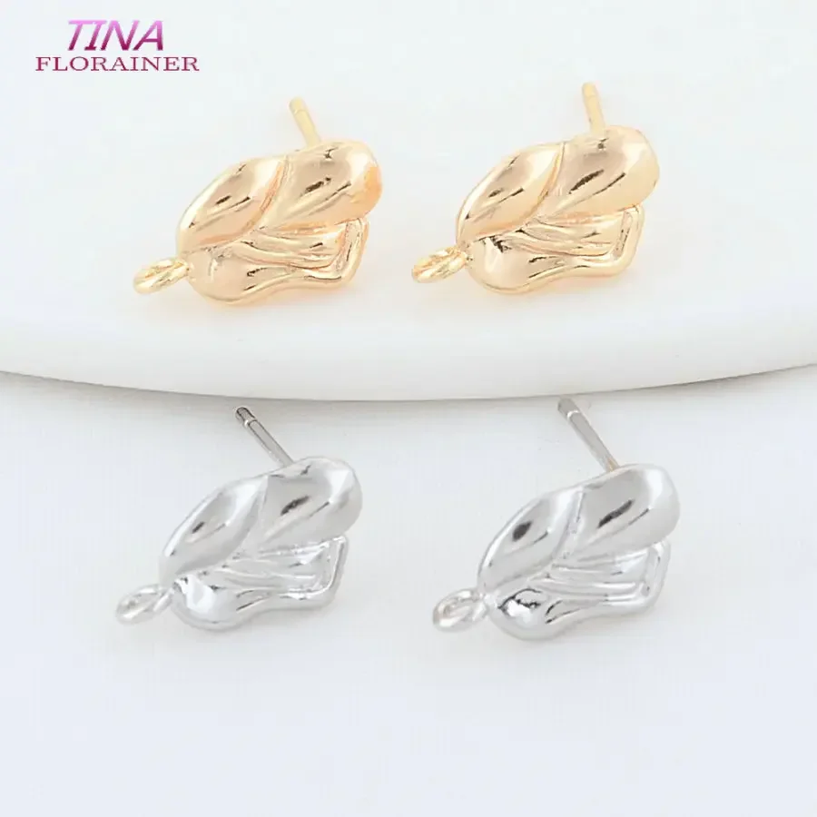 6PCS 8*13MM 14K Gold Color Plated Brass Leaves Stud Earrings High Quality Diy DIY Jewelry Making Finding Accessories